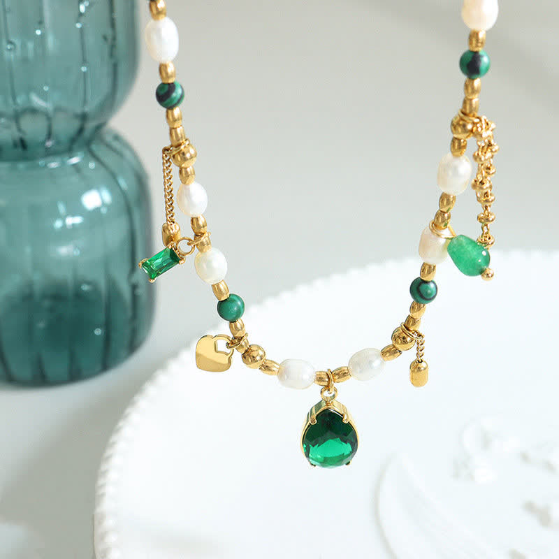 Pearl Bead Zircon Turquoise Calm Necklace Pendant - image 1