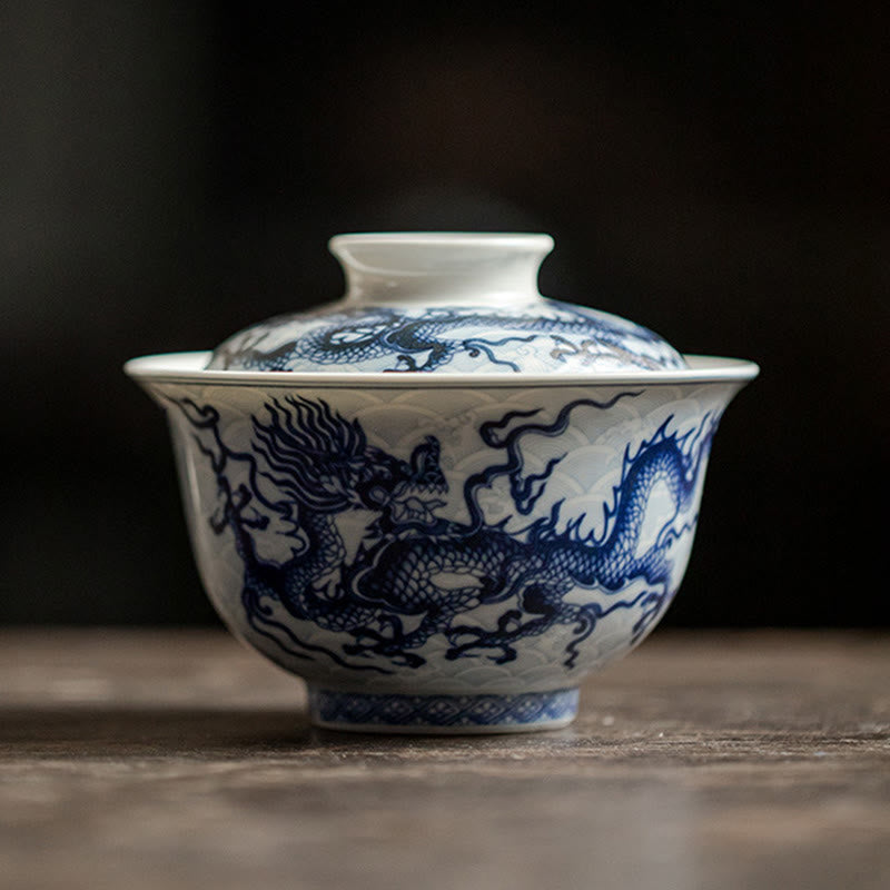 Buddha Stones Blue Dragon Design Ceramic Teacup Kung Fu Tea Cups - Cup With Lid 180ml - image 10