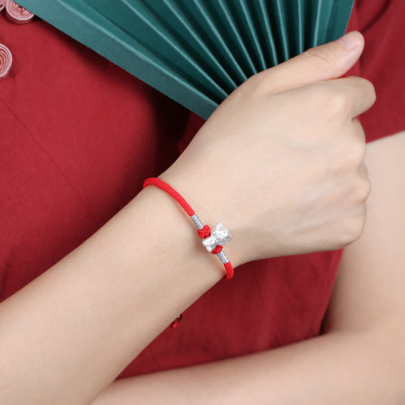 Buddha Stones 999 Sterling Silver Chinese Zodiac Luck Strength Red String Bracelet - image 1