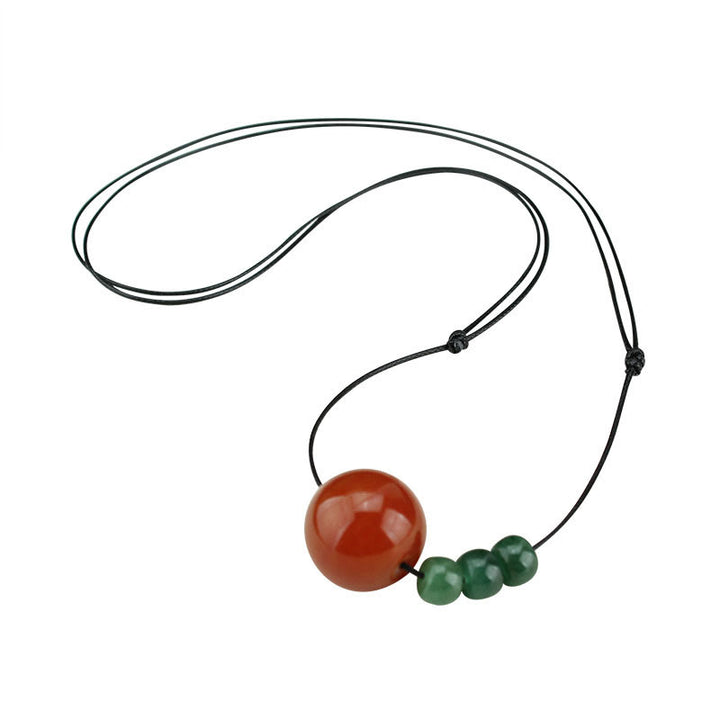 Buddha Stones Red Agate Green Aventurine Green Bodhi Seed Bead Calm Leather Rope Necklace Pendant - image 13