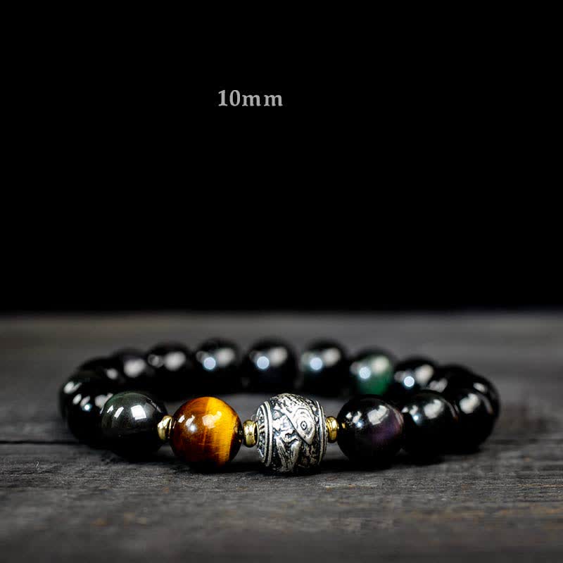 Buddha Stones To Experience a Reversal of Fortune Rainbow Obsidian Gold Sheen Obsidian Protection Bracelet - 10mm - Rainbow Obsidian - image 6