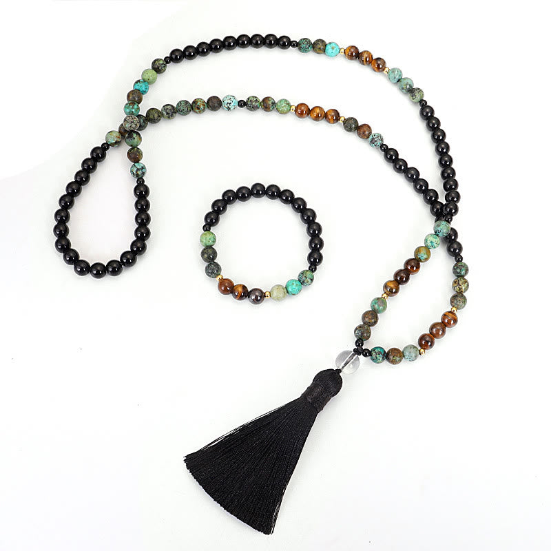 Buddha Stones 108 Mala Beads Natural Stone Tiger Eye Turquoise Protection Strength Bracelet Necklace - image 9