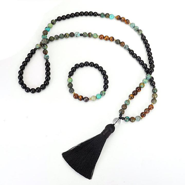 Buddha Stones 108 Mala Beads Natural Stone Tiger Eye Turquoise Protection Strength Bracelet Necklace - image 9