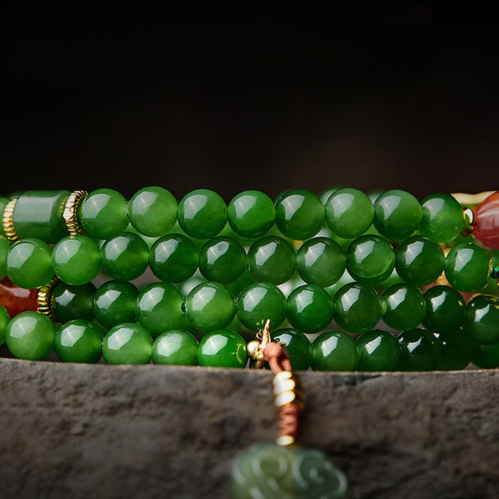 Buddha Stones 108 Mala Beads Cyan Jade Red Agate Laughing Buddha Luck Bracelet - image 7