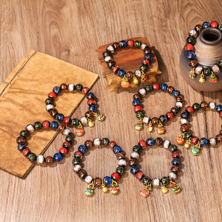 Buddha Stones Five Elements Gold Swallowing Beast Family Charm Liuli Glass Bead Luck Bracelet - image 10