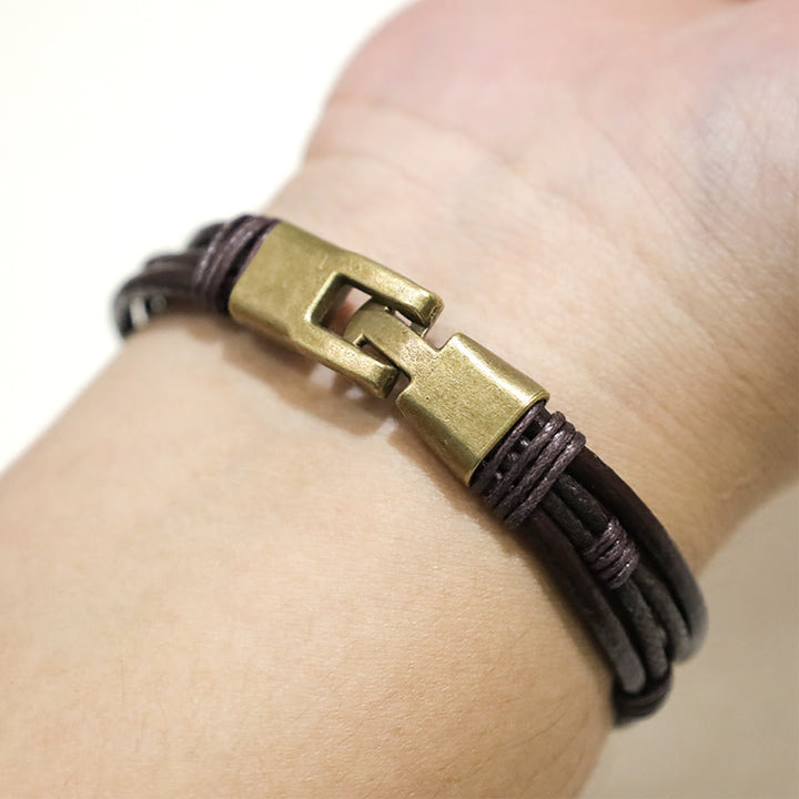Buddha Stones Vintage Leather Wrist Band Brown Rope Layered Bracelet Bangle - image 8