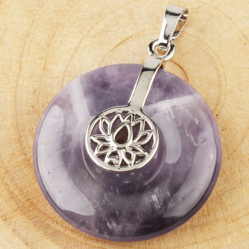 Buddha Stones Various Crystal Amethyst Pink Crystal Lotus Healing Necklace Pendant - image 6