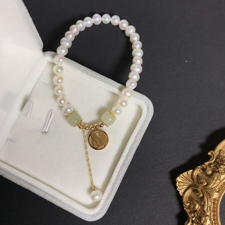 Buddha Stones Natural Pearl Hetian Jade Happiness Wisdom Bead Bracelet - image 6