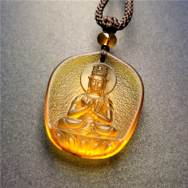 Buddha Stones Chinese Zodiac Natal Buddha Blessing Liuli Crystal Compassion Necklace Pendant - Goat/Monkey-Tathagata(Pendant Size: About 4.5*3.8*1cm) - image 1
