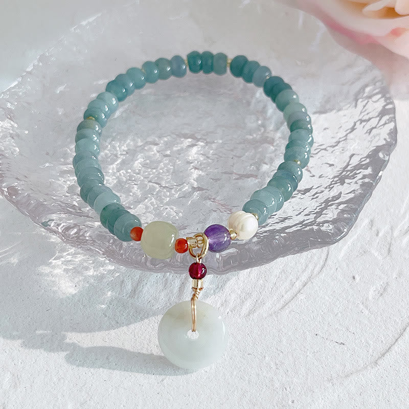 Buddha Stones Natural Hetian Jade Pearl Peace Buckle Fu Character Gourd Money Bag Strawberry Quartz PiXiu Luck Bracelet - image 10