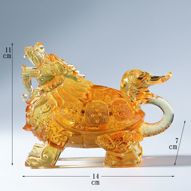 Feng Shui Dragon Turtle Handmade Liuli Crystal Art Piece Home Office Decoration - Gold - Small - image 10