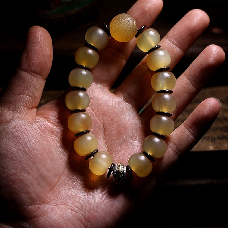 Buddha Stones Handmade Tibetan Sheep Horn Om Mani Padme Hum Auspiciousness Bracelet - image 11
