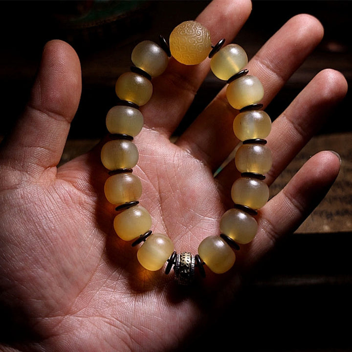 Buddha Stones Handmade Tibetan Sheep Horn Om Mani Padme Hum Auspiciousness Bracelet - image 11