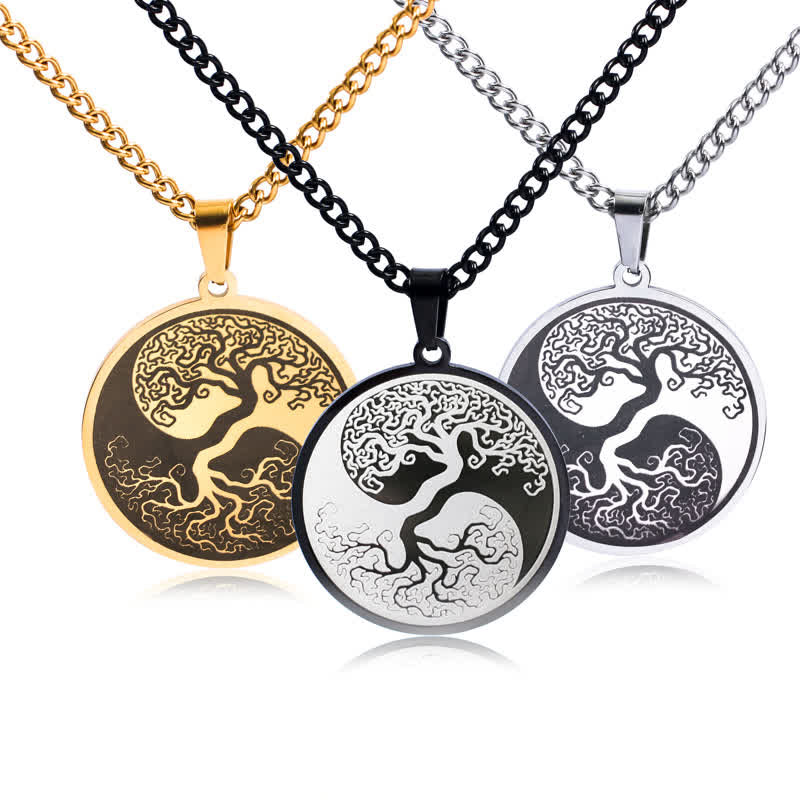 Buddha Stones The Tree of Life Titanium Steel Connection Necklace Pendant - image 0