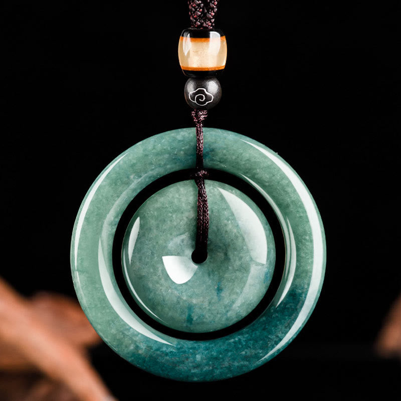 Buddha Stones Natural Round Jade Peace Buckle Luck Prosperity Necklace Pendant - image 5