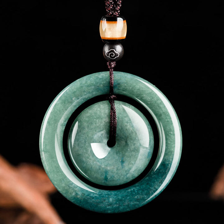 Buddha Stones Natural Round Jade Peace Buckle Luck Prosperity Necklace Pendant - image 5