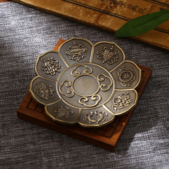 Buddha Stones Lotus Dragon Phoenix Eight Auspicious Symbols Zinc Alloy Incense Stick Holder Healing Incense Burner Decoration - Eight Auspicious Symbols Bronze(Without Incense Hole) - image 11