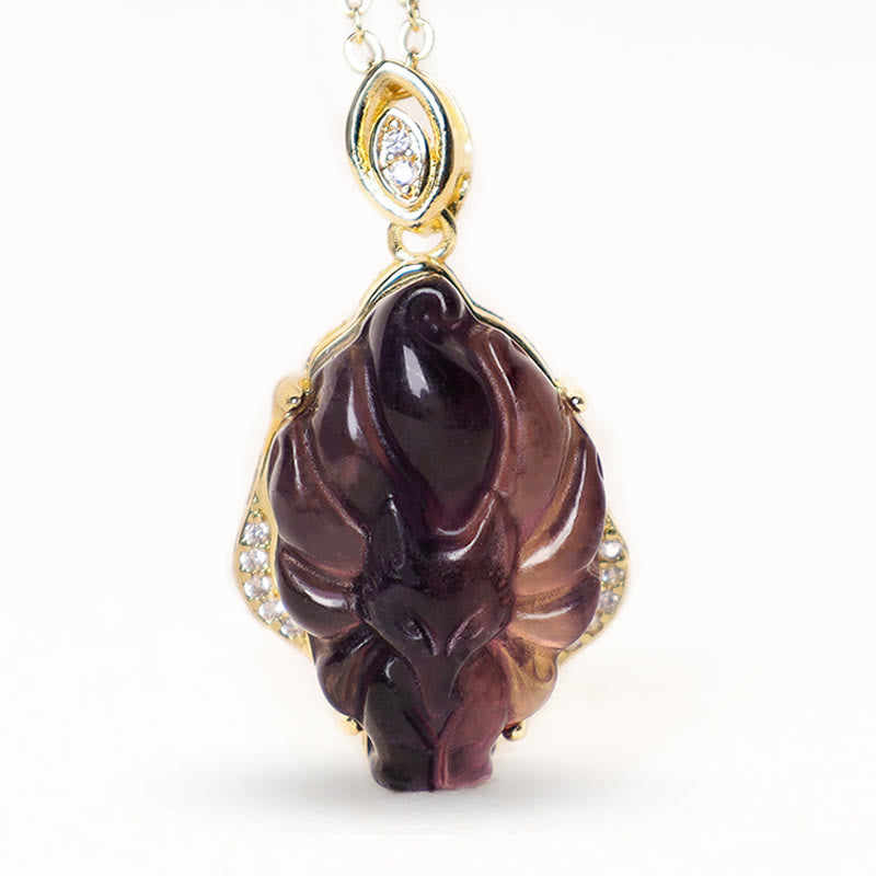 Buddha Stones Natural Colorful Fluorite Nine Tailed Fox Protection Necklace Pendant - image 6