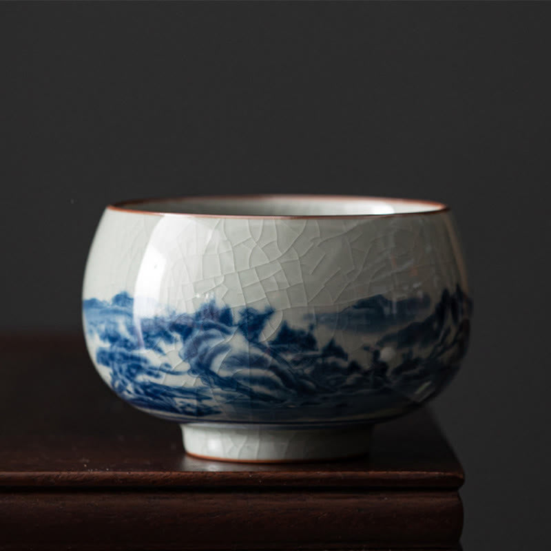Buddha Stones Mountain Landscape Lotus Orchid Pavilion Gathering Ceramic Teacup Kung Fu Tea Cup - Mountain Landscape - 8.3cm*5.3cm*150ml - image 2