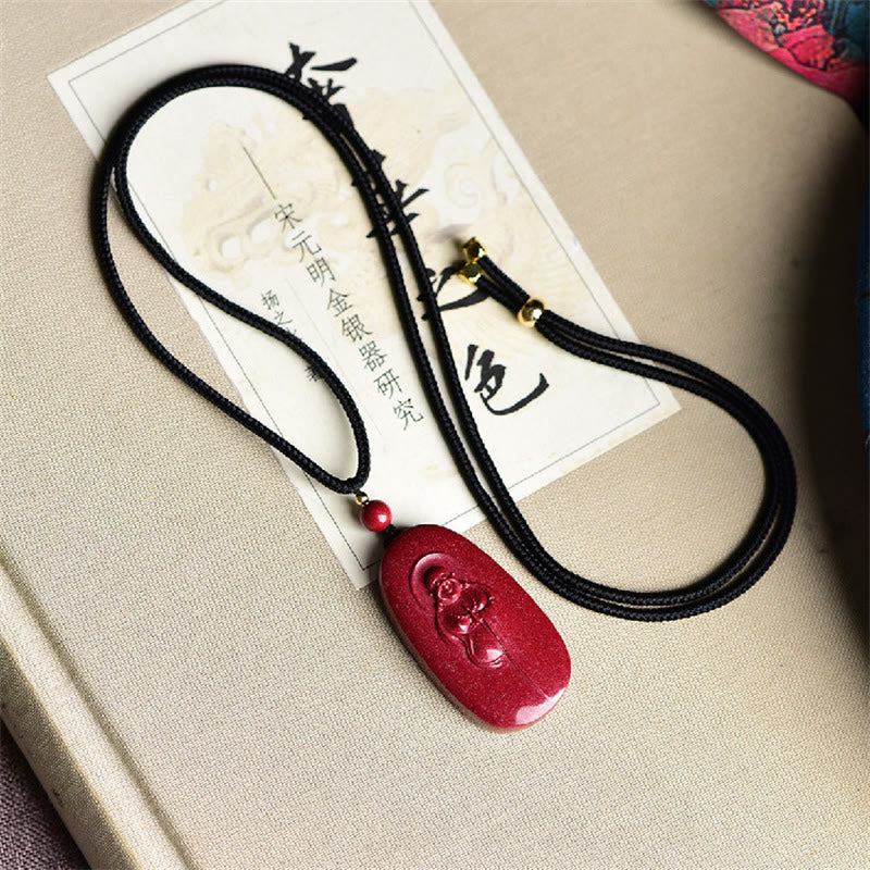 Buddha Stones Laughing Buddha Yin Yang Chinese Zodiac Gourd Natural Cinnabar Blessing Necklace Pendant - image 4