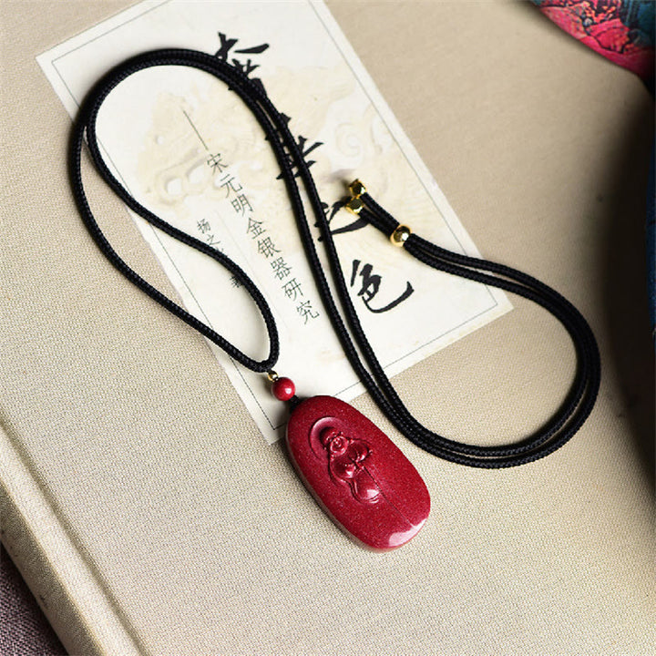 Buddha Stones Laughing Buddha Yin Yang Chinese Zodiac Gourd Natural Cinnabar Blessing Necklace Pendant - image 4
