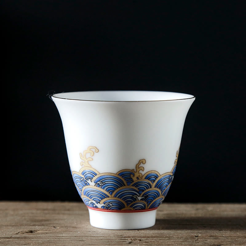Buddha Stones Vintage Ocean Sea Waves Ceramic Teacup Tea Cups - White 5.8cm*5.5cm*50ml - image 8