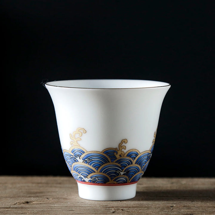 Buddha Stones Vintage Ocean Sea Waves Ceramic Teacup Tea Cups - White 5.8cm*5.5cm*50ml - image 8