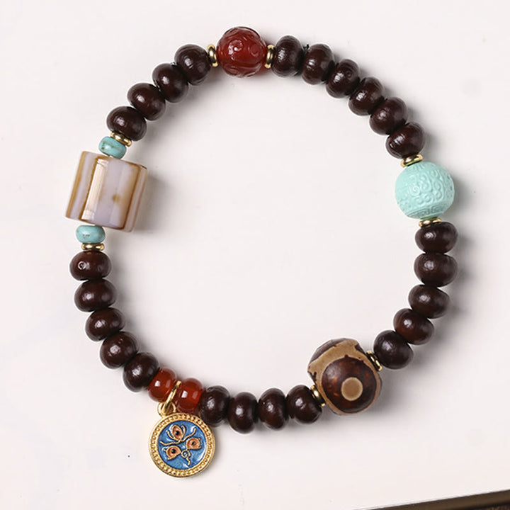 Buddha Stones Natural Tibet Purple Bodhi Seed Dzi Bead God of Wealth Wisdom Bracelet - image 4