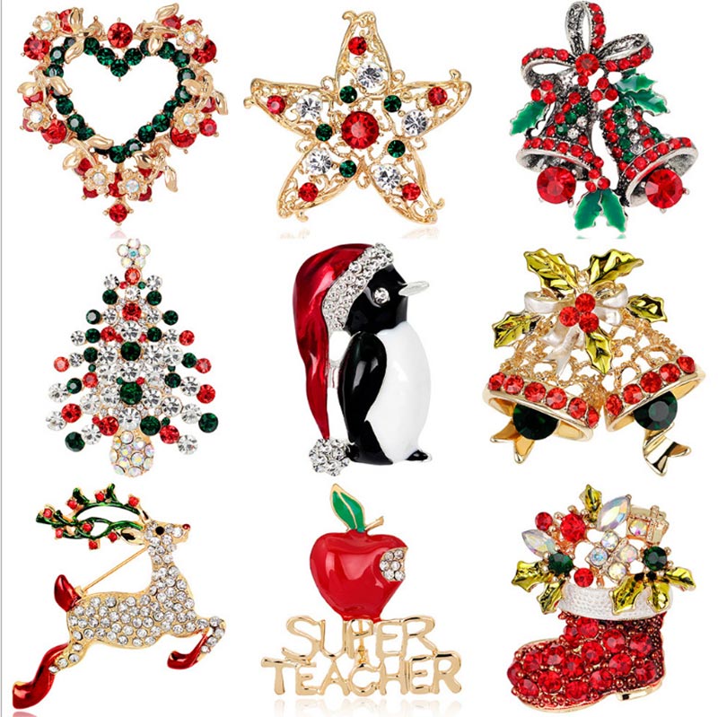 Christmas Multi-Colored Rhinestone Crystal Brooch Pin - image 0
