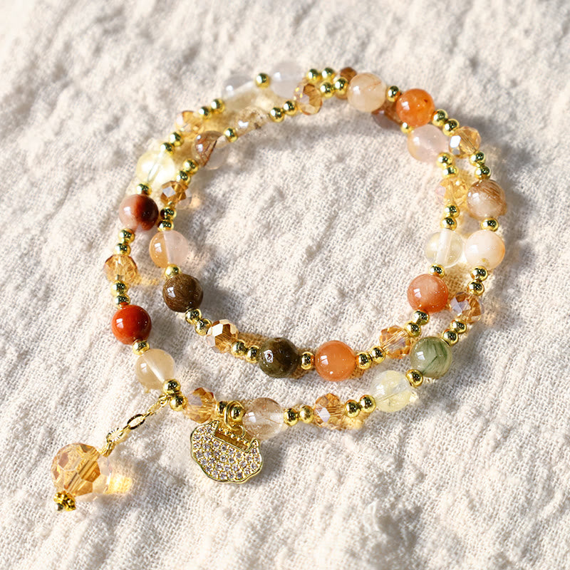 Buddha Stones Colorful Rutilated Quartz Double Wrap Spiritual Growth Bead Bracelet - image 4