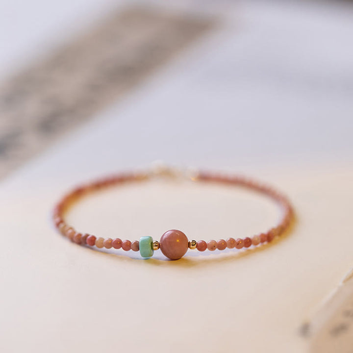 Buddha Stones 14K Gold Plated Natural Rhodonite Loving Energy Chain Bracelet - image 7