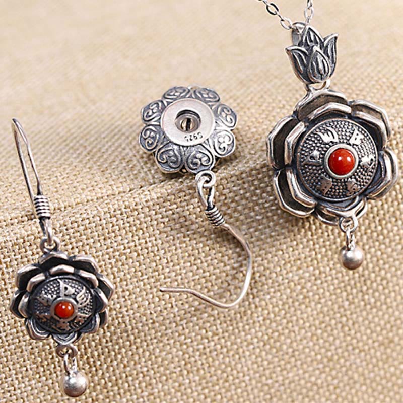 Buddha Stones 925 Sterling Silver Om Mani Padme Hum Lotus Peace Necklace Pendant Earrings - image 7