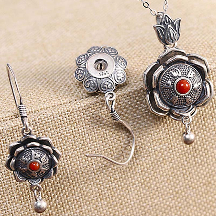 Buddha Stones 925 Sterling Silver Om Mani Padme Hum Lotus Peace Necklace Pendant Earrings - image 7