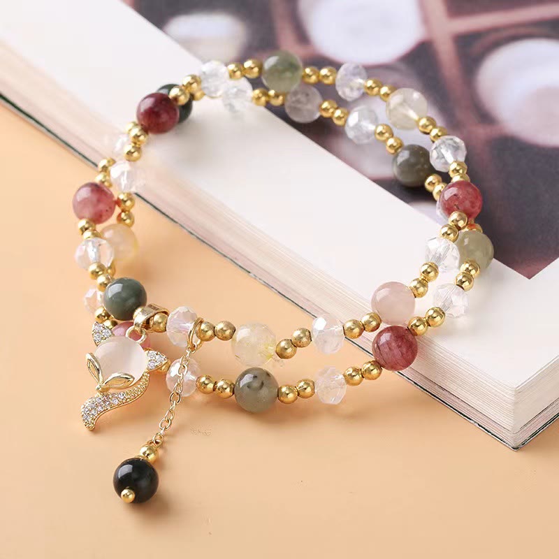 Buddha Stones Multicolored Rutilated Quartz Fox Protection Double Wrap Bracelet - image 3