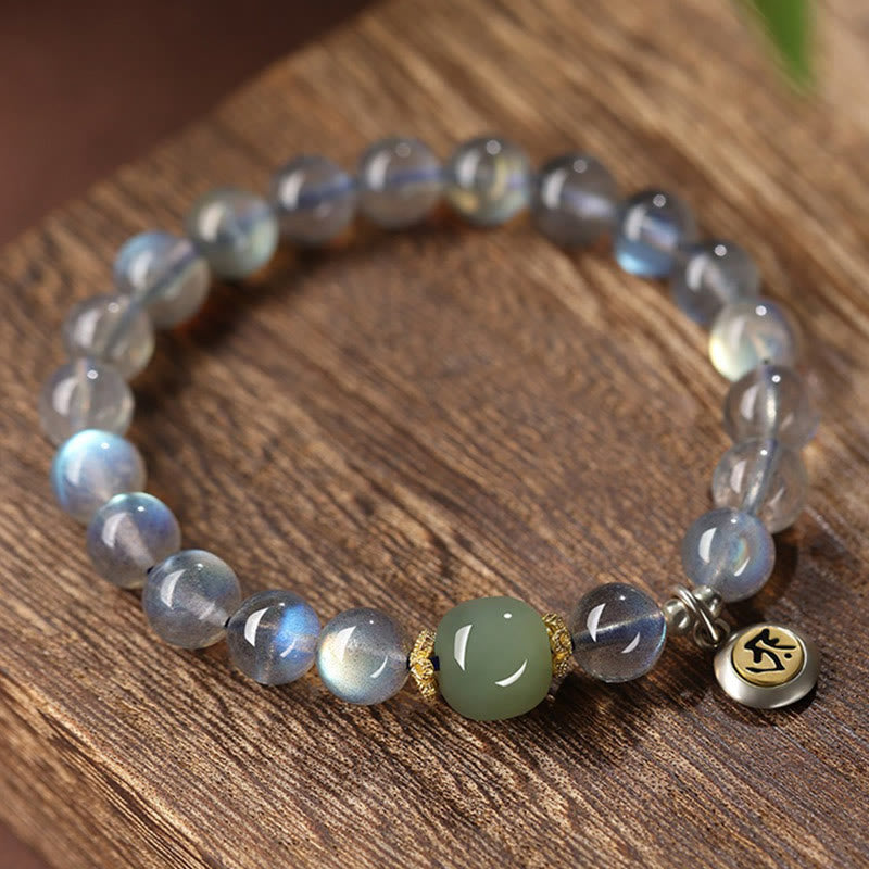 Buddha Stones Chinese Zodiac 925 Sterling Silver Natural Moonstone Hetian Jade Positive Bracelet - image 1