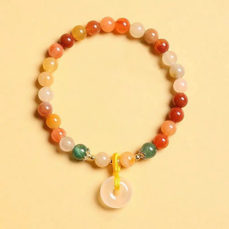 Buddha Stones 14K Gold Plated Colorful Golden Silk Jade Peace Buckle Wealth Bracelet - Golden Silk Jade(Ward off evil spirits♥Wealth) - image 0