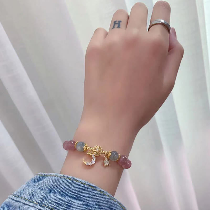 Buddha Stones Strawberry Quartz Moonstone Moon Star Love Bracelet - image 8