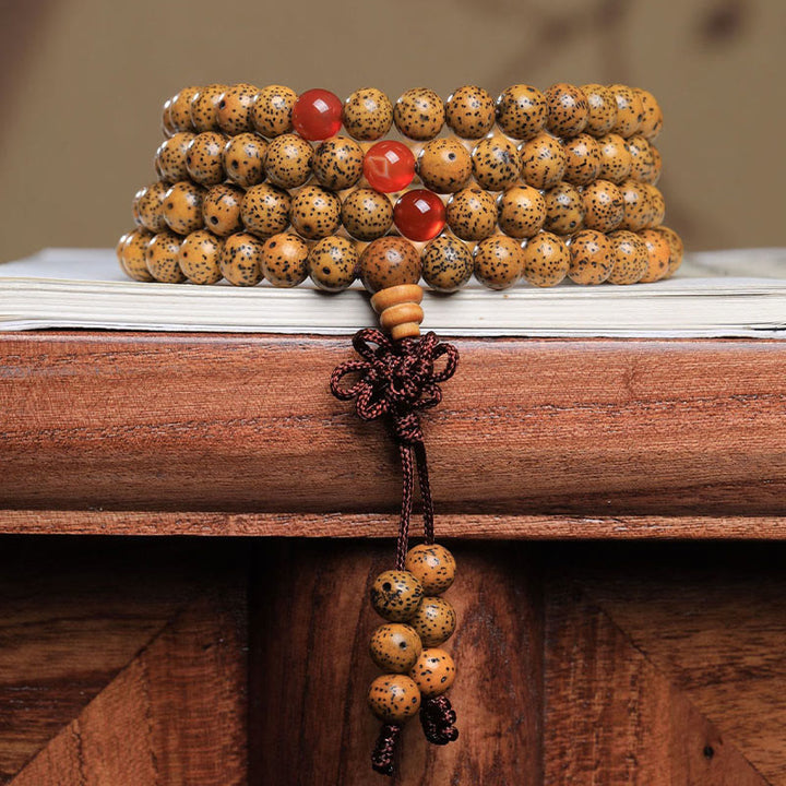 Buddha Stones 108 Mala Beads Bodhi Seed Red Agate Auspiciousness Bracelet - Bodhi Seed(Auspiciousness♥Luck) - image 0