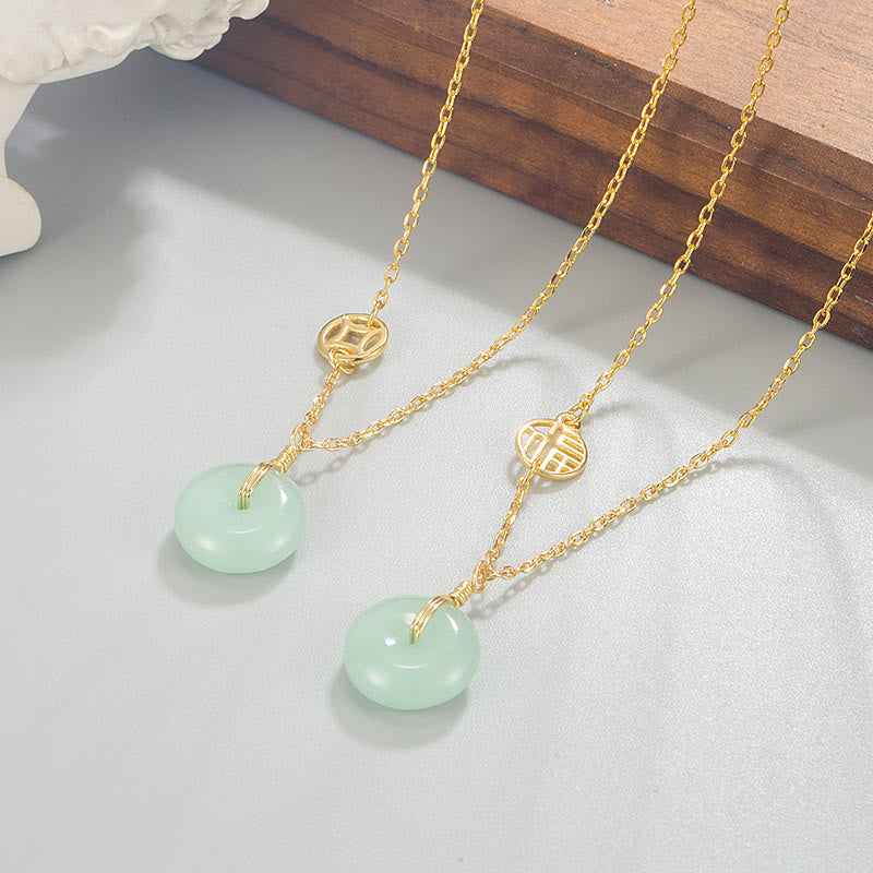 Buddha Stones Jade Fu Character Copper Coin Peace Buckle Abundance Necklace Pendant - image 1