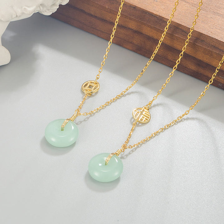 Buddha Stones Jade Fu Character Copper Coin Peace Buckle Abundance Necklace Pendant - image 1