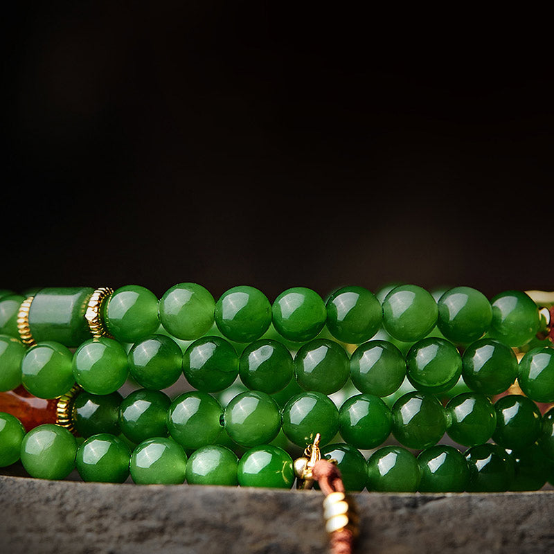 Buddha Stones 108 Mala Beads Cyan Jade Red Agate Laughing Buddha Luck Bracelet - image 8