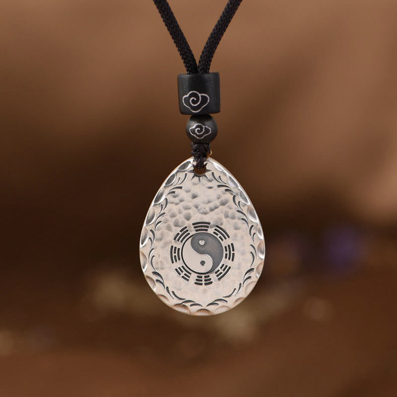 Buddha Stones Vintage 999 Sterling Silver Yin Yang Bagua Water Drop Design Balance Harmony Necklace Pendant - 999 Sterling Silver - image 0