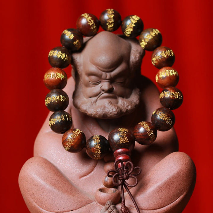 Buddha Stones Tibetan Rosewood Heart Sutra Engraved Cure Bracelet - image 5