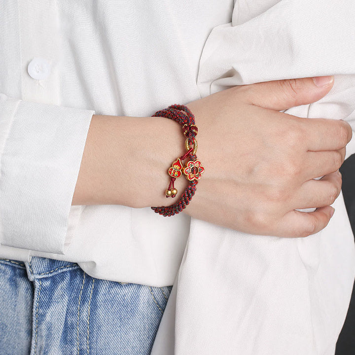 Buddha Stones Handmade Colorful Gourd Flower Protection Braided String Bracelet - image 5