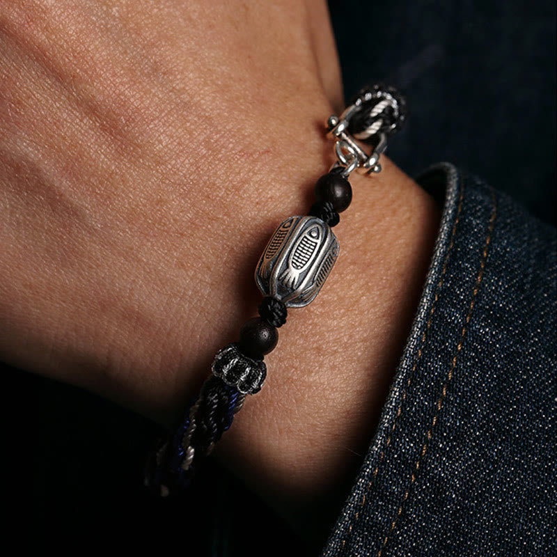 Buddha Stones 925 Sterling Silver Koi Fish Wealth Reincarnation Knot Braid String Bracelet - image 4