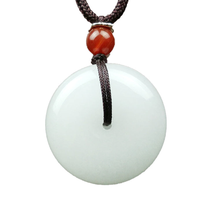 Buddha Stones Round Hetian White Jade Peace Buckle Blessing Necklace Pendant - image 9