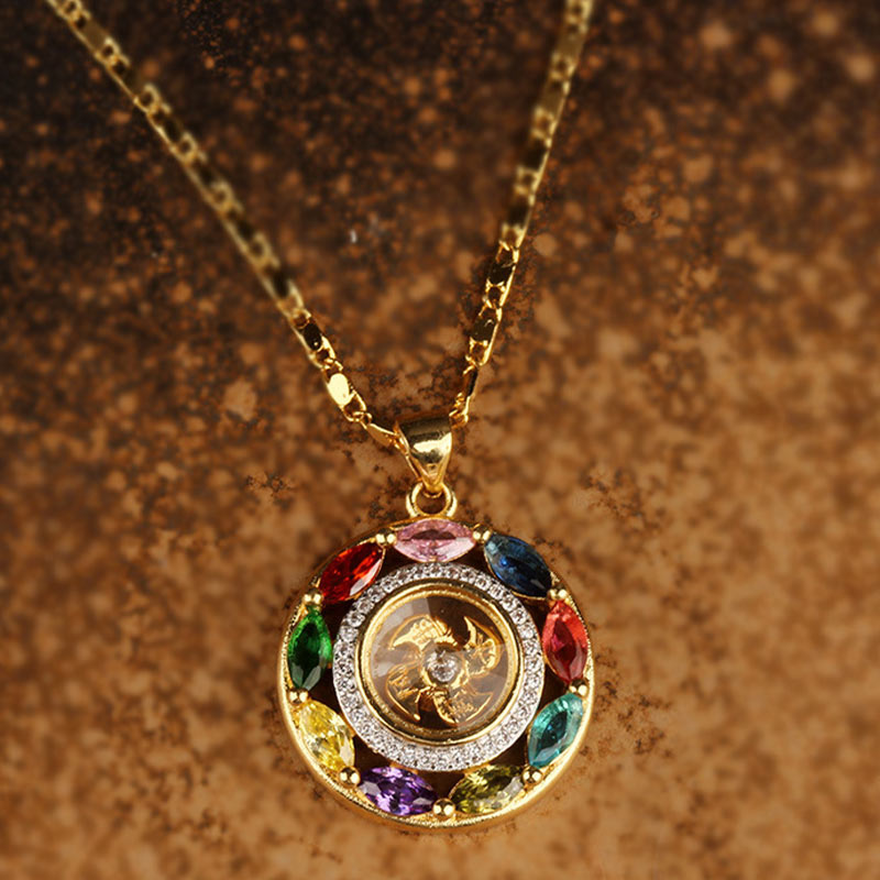 Buddha Stones Colorful Zircon Copper Wealth Luck Rotation Bracelet Necklace Pendant - image 2