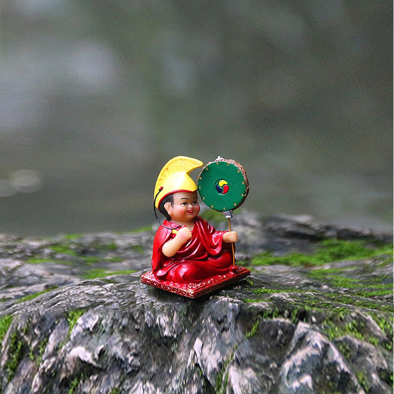 Buddha Stones Hand Painted Tibetan Lama Figures Carved Creative Home Office Car Decoration Ornament - Drumming Lama - image 3