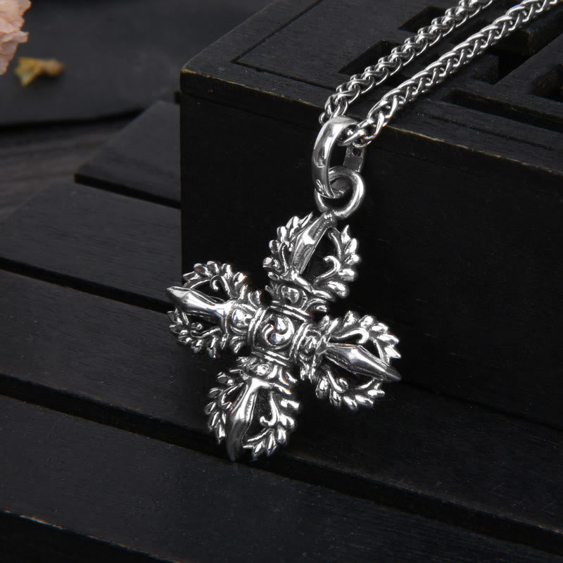 Buddha Stones 925 Sterling Silver Double Dorje Vajra Spiritual Strength Necklace Pendant - image 4