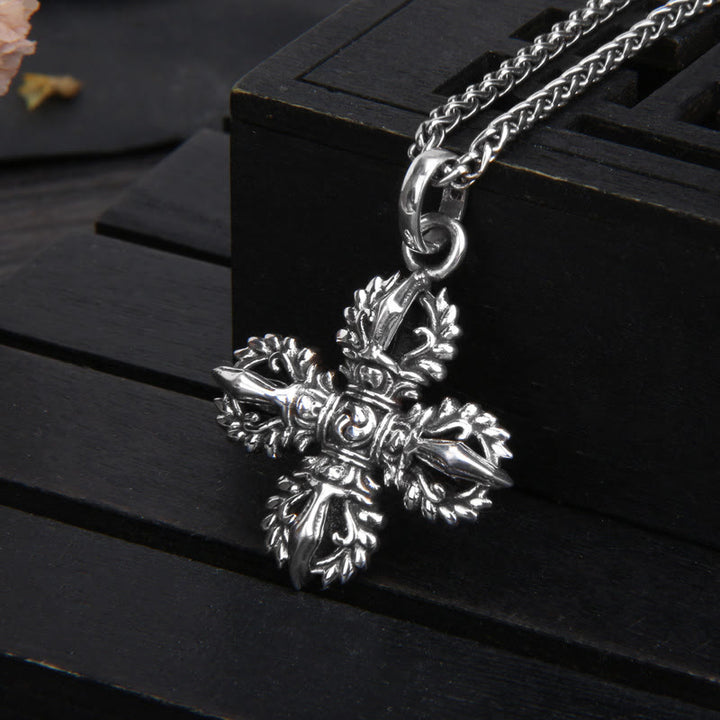 Buddha Stones 925 Sterling Silver Double Dorje Vajra Spiritual Strength Necklace Pendant - image 4